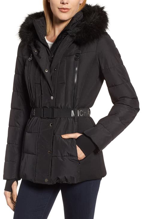 michael michael kors active faux-fur trim hooded anorak puffer coat|faux fur trim puffer coat.